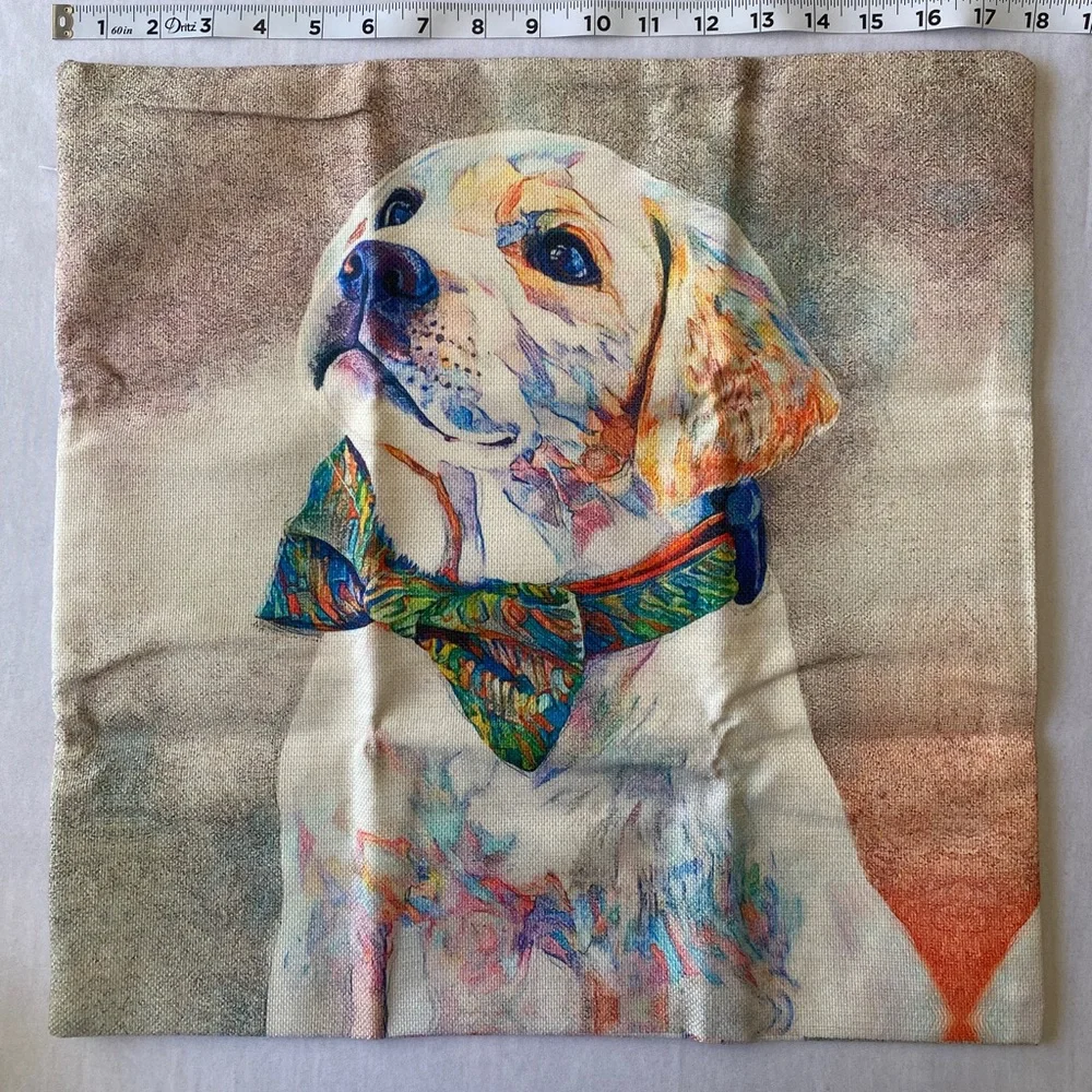 1Pc Colorful Abstract Art Portrait of Cute Labrador Linen Throw Pillow Cover‎